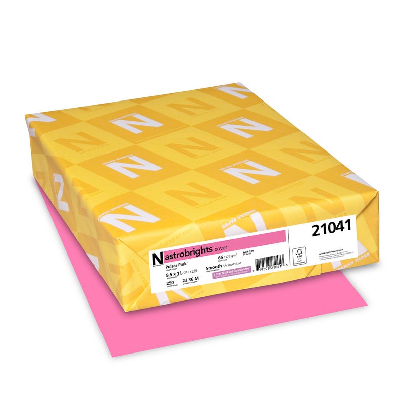 AstrobrightsÂ® Colored Card Stock, Bright Color Cover Paper, 8 1/2" x 11", FSCÂ® Certified, 65 Lb, Pulsar Pinkâ„¢, 250 Count (Pack of 1) - Image 1